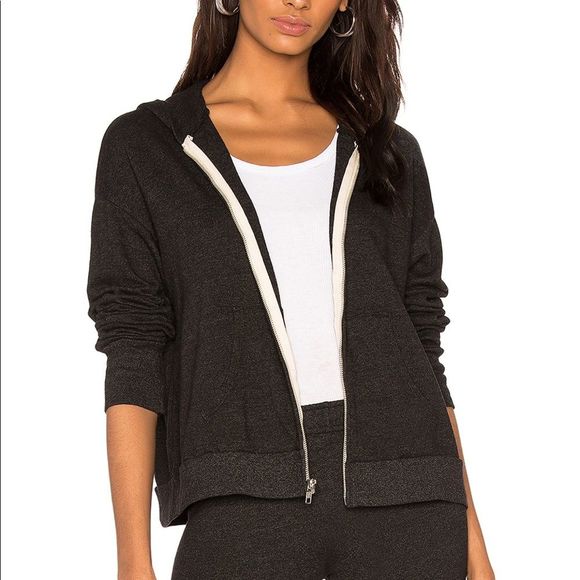 Monrow Black Skull Zip-Up L/S Hoodie Large NWT - Picture 1 of 11